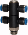 T-Steckverschraubung, 4 Abgänge, drehbar, mit Innensechskant, zylindrisches Gewinde Gewinde G 1/4 für Schlauch- Außen-Ø mm 6