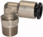 Winkel-Einschraubverschraubung, drehbar, Außengewinde konisch nach ISO 7-1 Gewinde R 3/8 für Schlauch- Außen-Ø mm 12