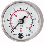 Manometer, CrNi-Stahl, Standardausführung, Anschluss hinten, zentrisch Messbereich 0 - 6,0 bar Durchmesser mm 50