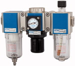 Wartungseinheit, dreiteilig mit Polycarbonatbehälter und Verbindungselement zur Wandbefestigung, halbautomatisches Ablassventil Gewinde G 1/8