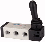 5/3-Wegeventil, Handhebelbetätigung, Mittelstellung geschlossen, rastend Anschluss Eingang / Ausgang G 1/4 Anschluss Entlüftung G 1/4