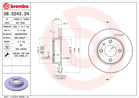 BREMBO Bremsscheibe 08.5243.24