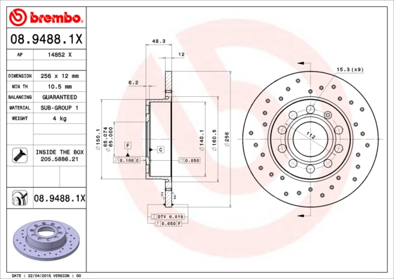 BREMBO Bremsscheibe 08.9488.1X