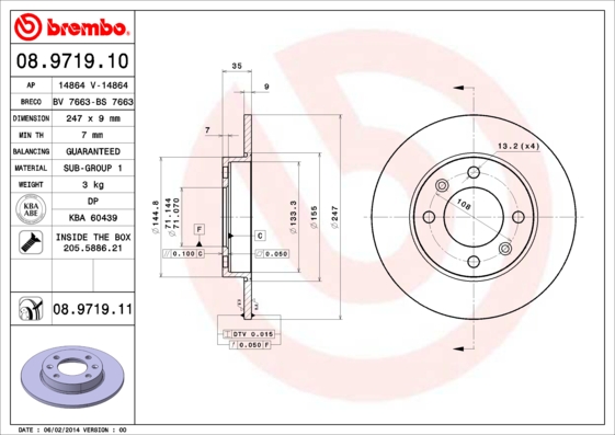BREMBO Bremsscheibe 08.9719.11