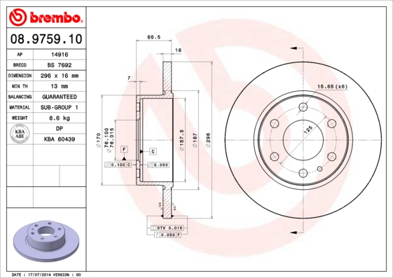 BREMBO Bremsscheibe 08.9759.10