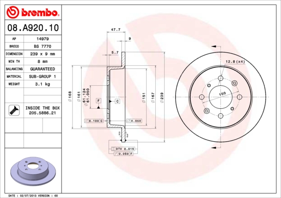 BREMBO Bremsscheibe 08.A920.10