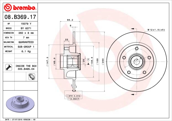 BREMBO Bremsscheibe 08.B369.17
