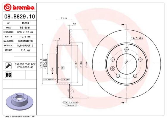 BREMBO Bremsscheibe 08.B829.10
