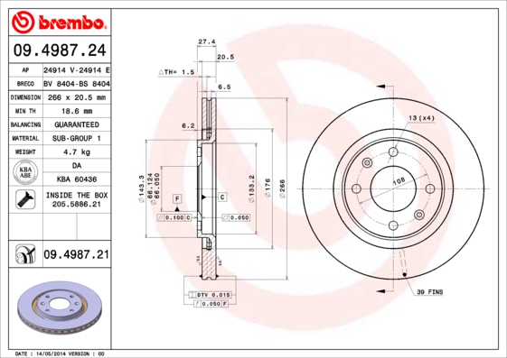 BREMBO Bremsscheibe 09.4987.21
