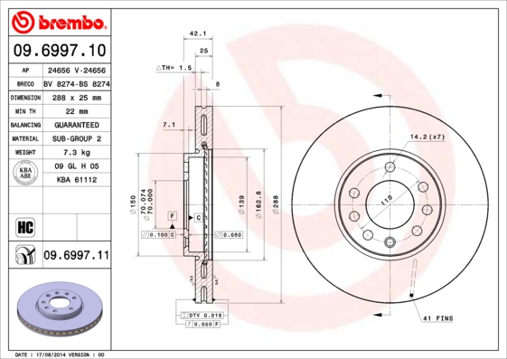 BREMBO Bremsscheibe 09.6997.11
