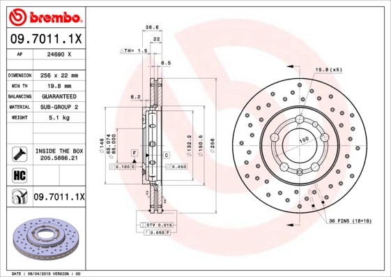 BREMBO Bremsscheibe 09.7011.1X