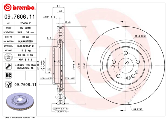 BREMBO Bremsscheibe 09.7606.11