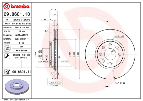 BREMBO Bremsscheibe 09.8601.11