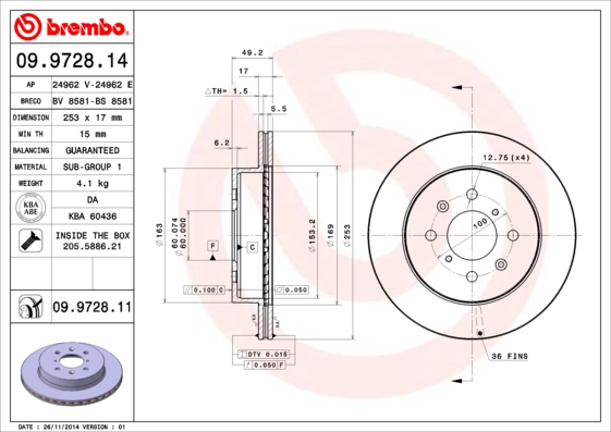 BREMBO Bremsscheibe 09.9728.11