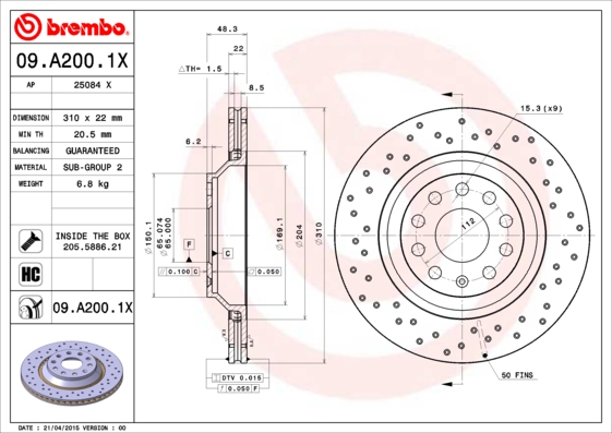 BREMBO Bremsscheibe 09.A200.1X