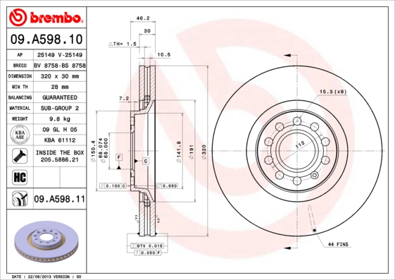 BREMBO Bremsscheibe 09.A598.11