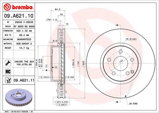 BREMBO Bremsscheibe 09.A621.11