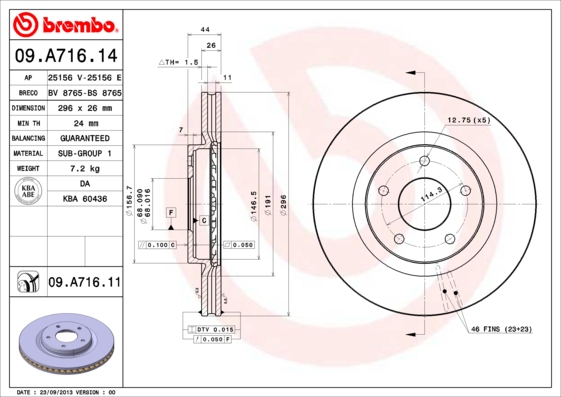 BREMBO Bremsscheibe 09.A716.11