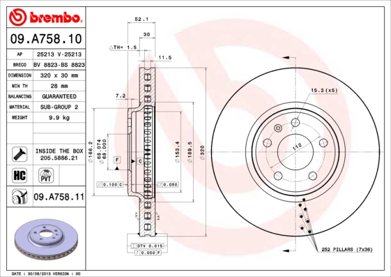 BREMBO Bremsscheibe 09.A758.11