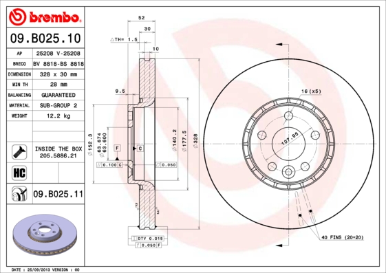 BREMBO Bremsscheibe 09.B025.11