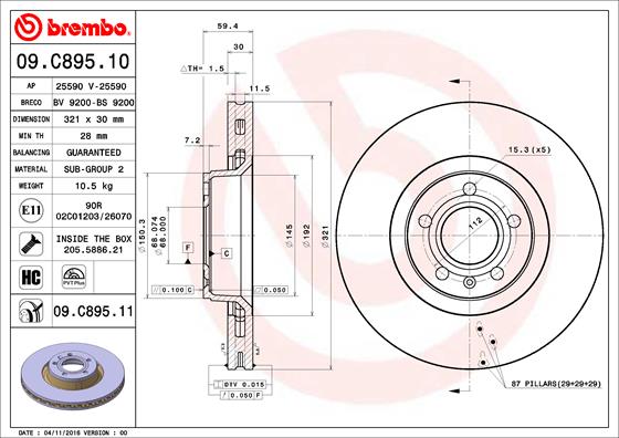 BREMBO Bremsscheibe 09.C895.11