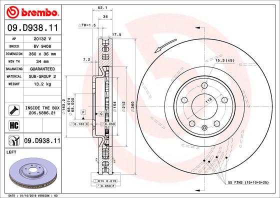 BREMBO Bremsscheibe 09.D938.11