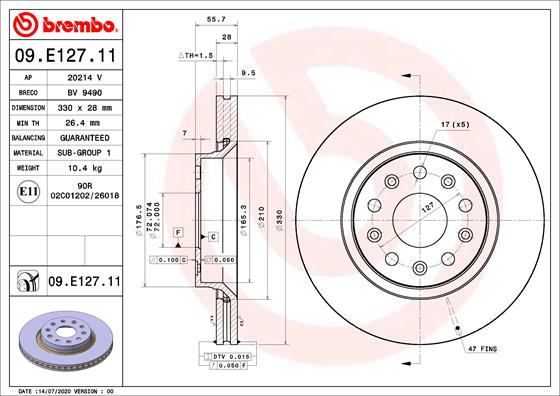 BREMBO Bremsscheibe 09.E127.11