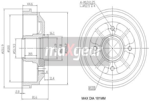 MAXGEAR Bremstrommel 19-0829