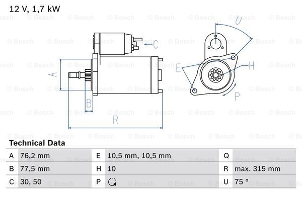 BOSCH Starter 0 986 016 250