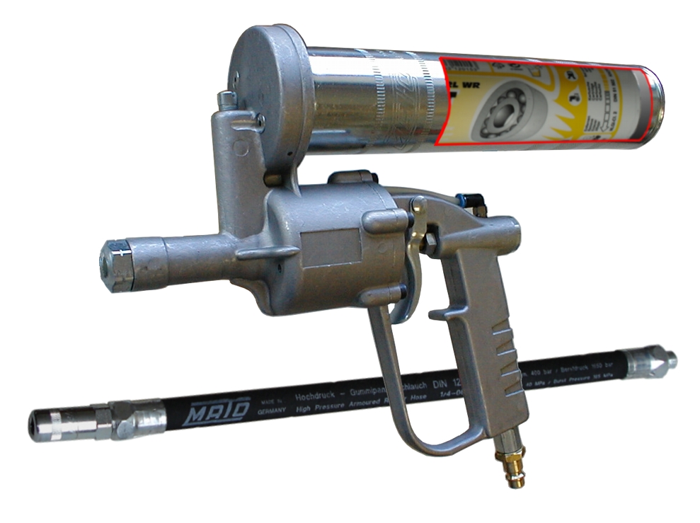 Lube-Shuttle Einhand-Druckluft-Fettpresse DF-LS mit Gummipanzerschlauch RH-30C M10x1