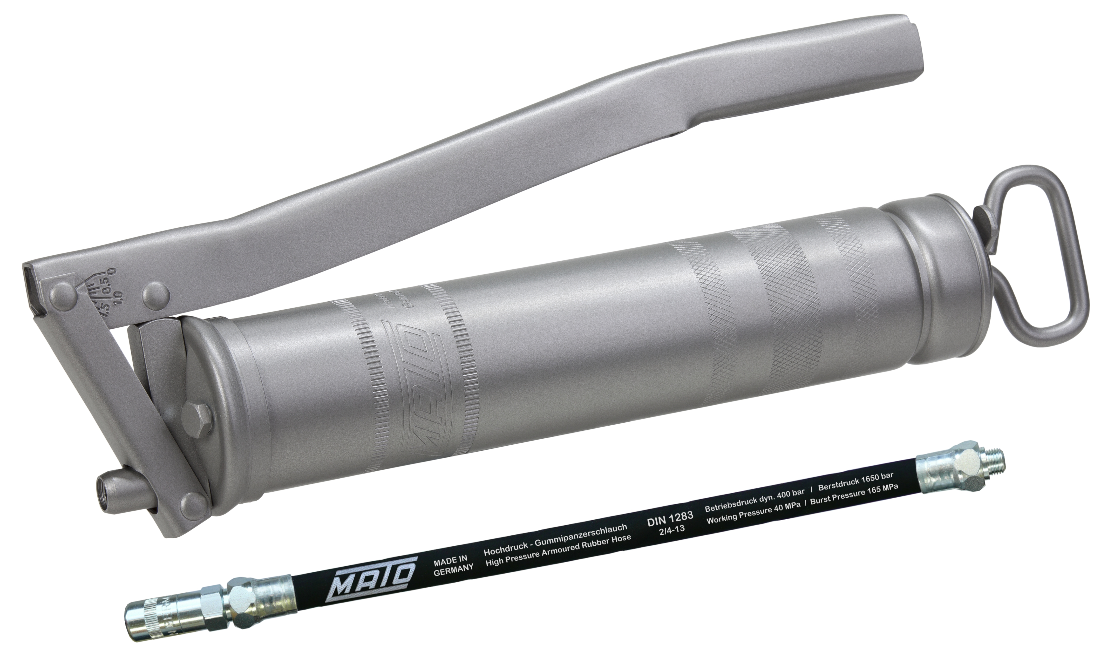 MATO Ganzstahl-Fettpresse E503 mit Schlauch RH-30C, mit Anschlussgewinde M10x1