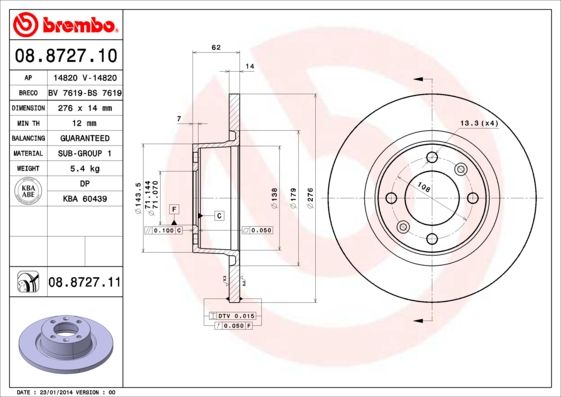 BREMBO Bremsscheibe 08.8727.11