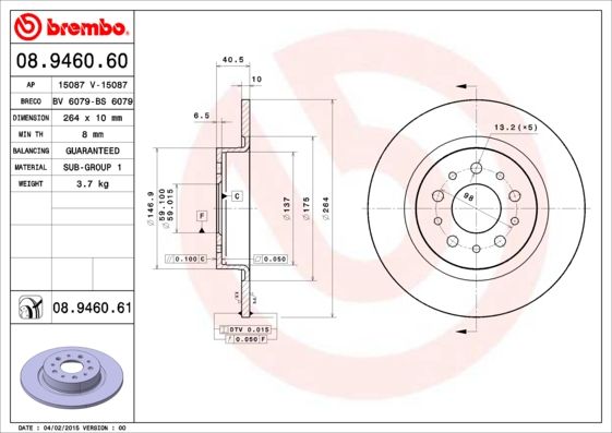 BREMBO Bremsscheibe 08.9460.61