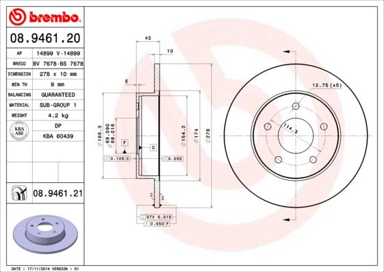 BREMBO Bremsscheibe 08.9461.21