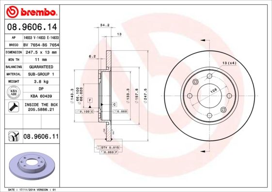 BREMBO Bremsscheibe 08.9606.11