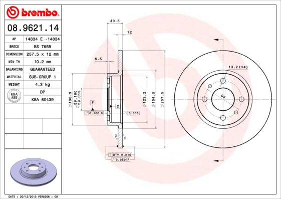 BREMBO Bremsscheibe 08.9621.14
