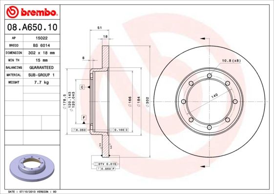 BREMBO Bremsscheibe 08.A650.10