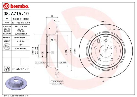 BREMBO Bremsscheibe 08.A715.11