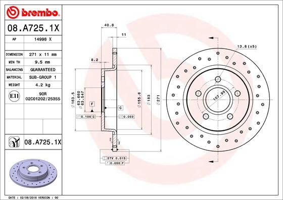 BREMBO Bremsscheibe 08.A725.1X