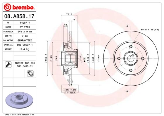 BREMBO Bremsscheibe 08.A858.17