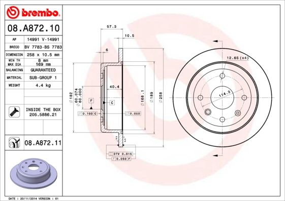 BREMBO Bremsscheibe 08.A872.11
