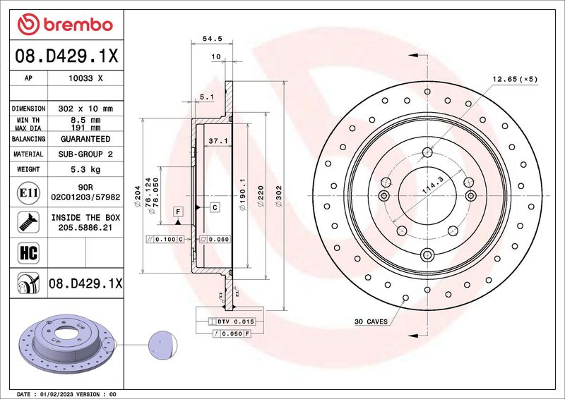 BREMBO Bremsscheibe 08.D429.1X