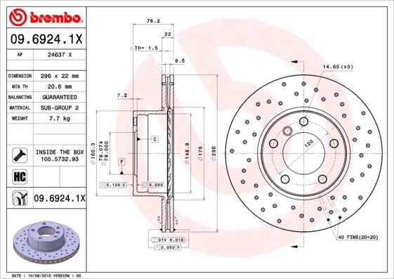 BREMBO Bremsscheibe 09.6924.1X