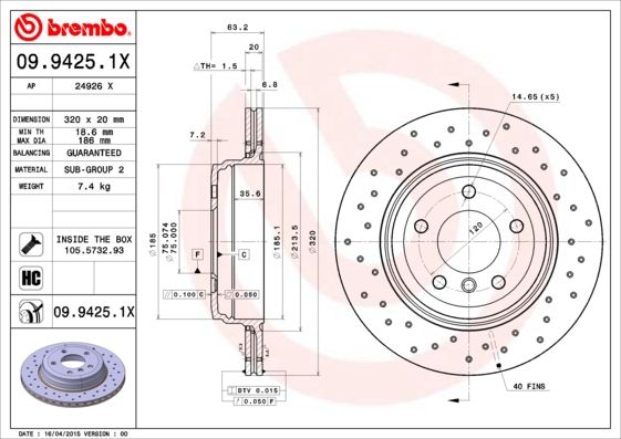 BREMBO Bremsscheibe 09.9425.1X