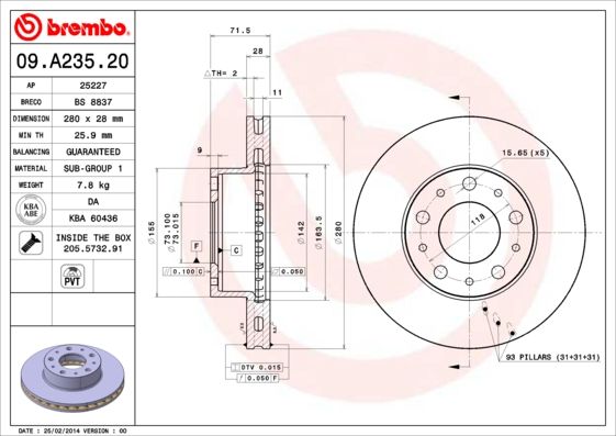 BREMBO Bremsscheibe 09.A235.20