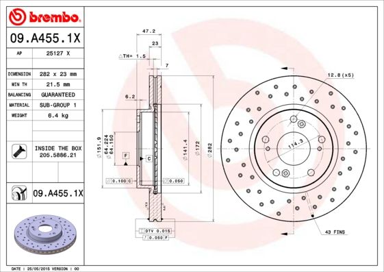 BREMBO Bremsscheibe 09.A455.1X