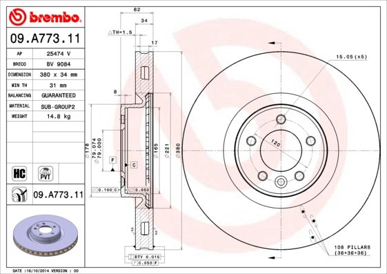 BREMBO Bremsscheibe 09.A773.11