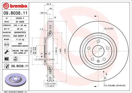 BREMBO Bremsscheibe 09.B038.11