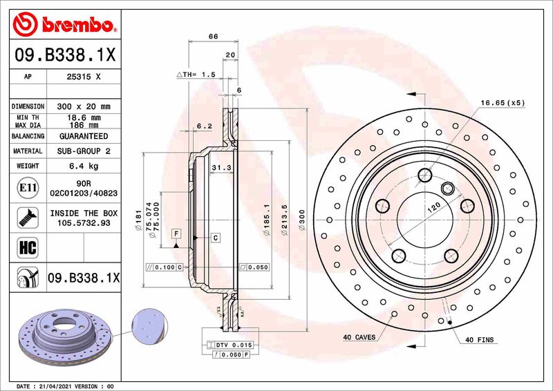BREMBO Bremsscheibe 09.B338.1X