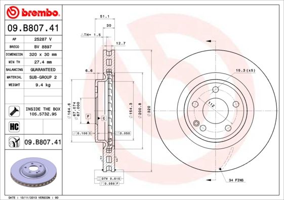 BREMBO Bremsscheibe 09.B807.41